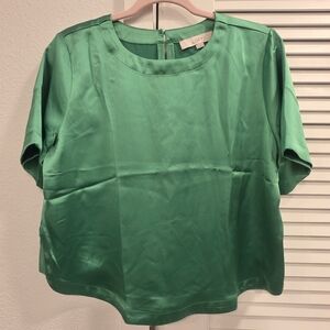 LOFT Satin Blouse in a vibrant emerald green